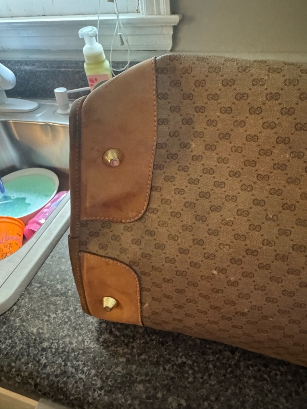 VTG Gucci Brown Monogram Travel Tote with Tan Leather Trim - Picture 11 of 16